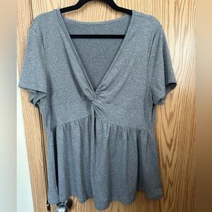 🍉 SHEIN curve 1X, EUC, grey twist front top, baby doll, short sleeves